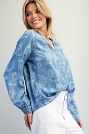 Gone Country Long Sleeve Western Inspired Chambray Top