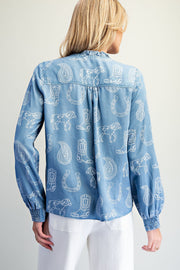 Gone Country Long Sleeve Western Inspired Chambray Top
