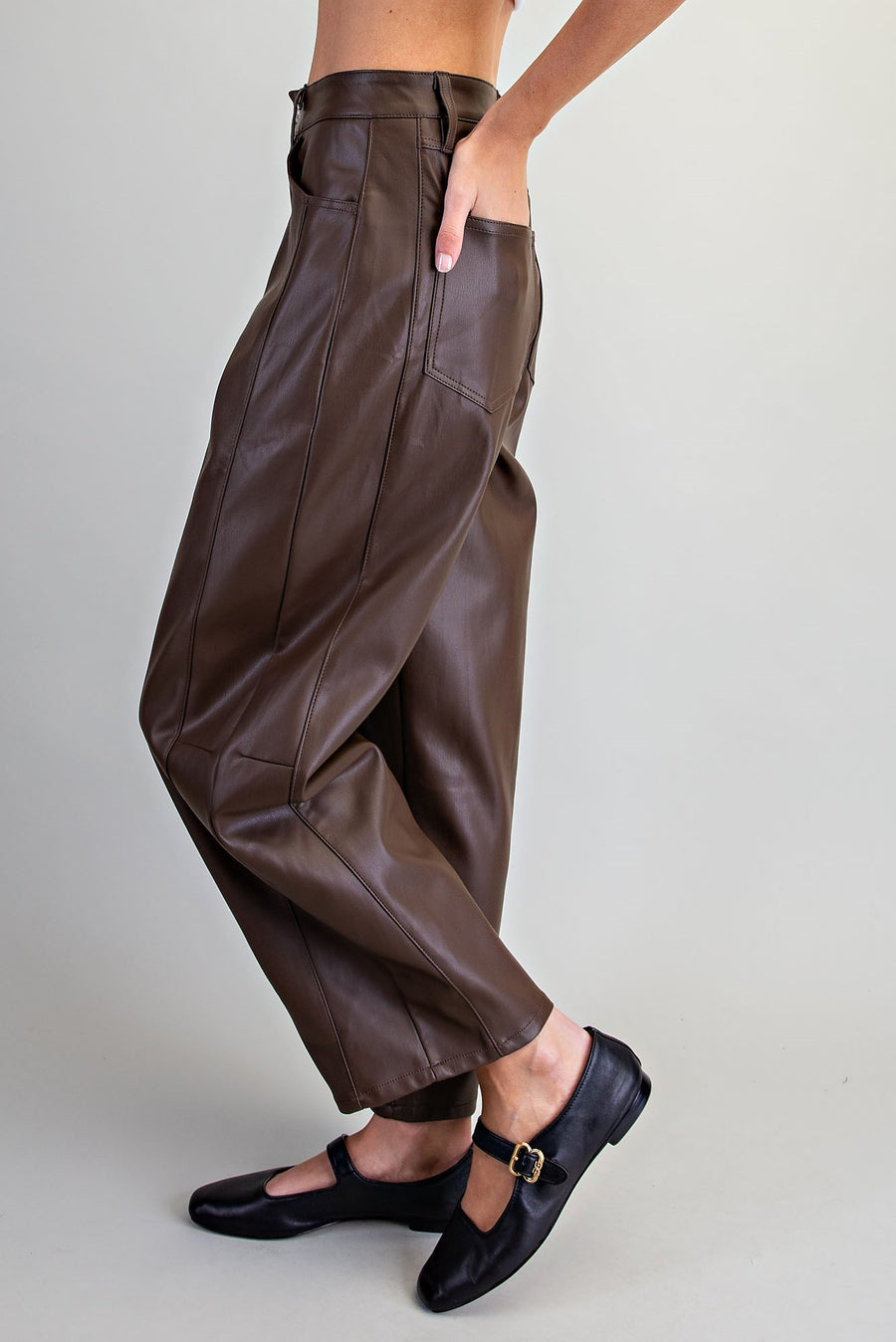 Earth Angel Pleather Barrel Leg Pants