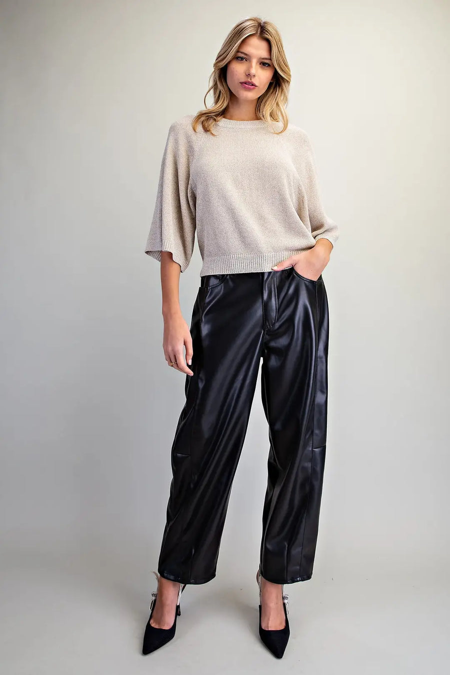 Earth Angel Pleather Barrel Leg Pants