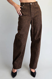 Chocolate Leopard Barrel Leg Pants