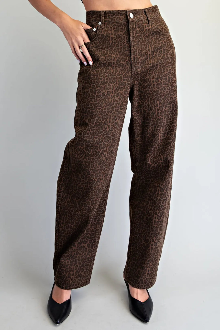 Chocolate Leopard Barrel Leg Pants