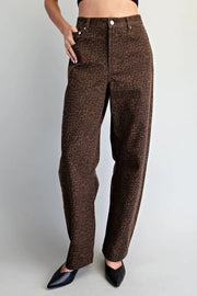 Chocolate Leopard Barrel Leg Pants