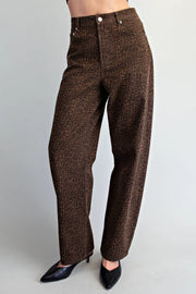 Chocolate Leopard Barrel Leg Pants