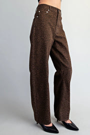 Chocolate Leopard Barrel Leg Pants