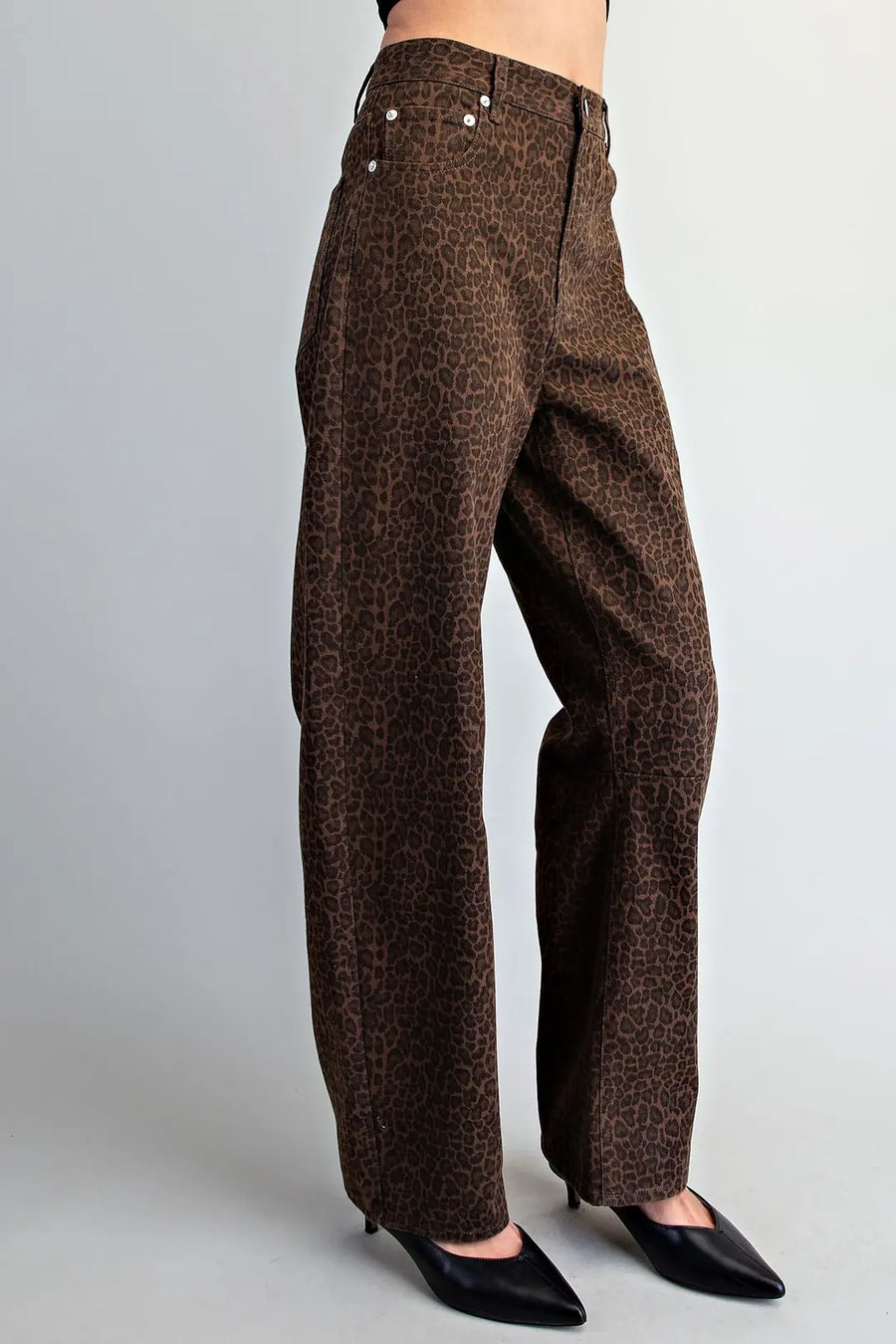 Chocolate Leopard Barrel Leg Pants
