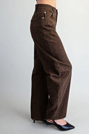 Chocolate Leopard Barrel Leg Pants