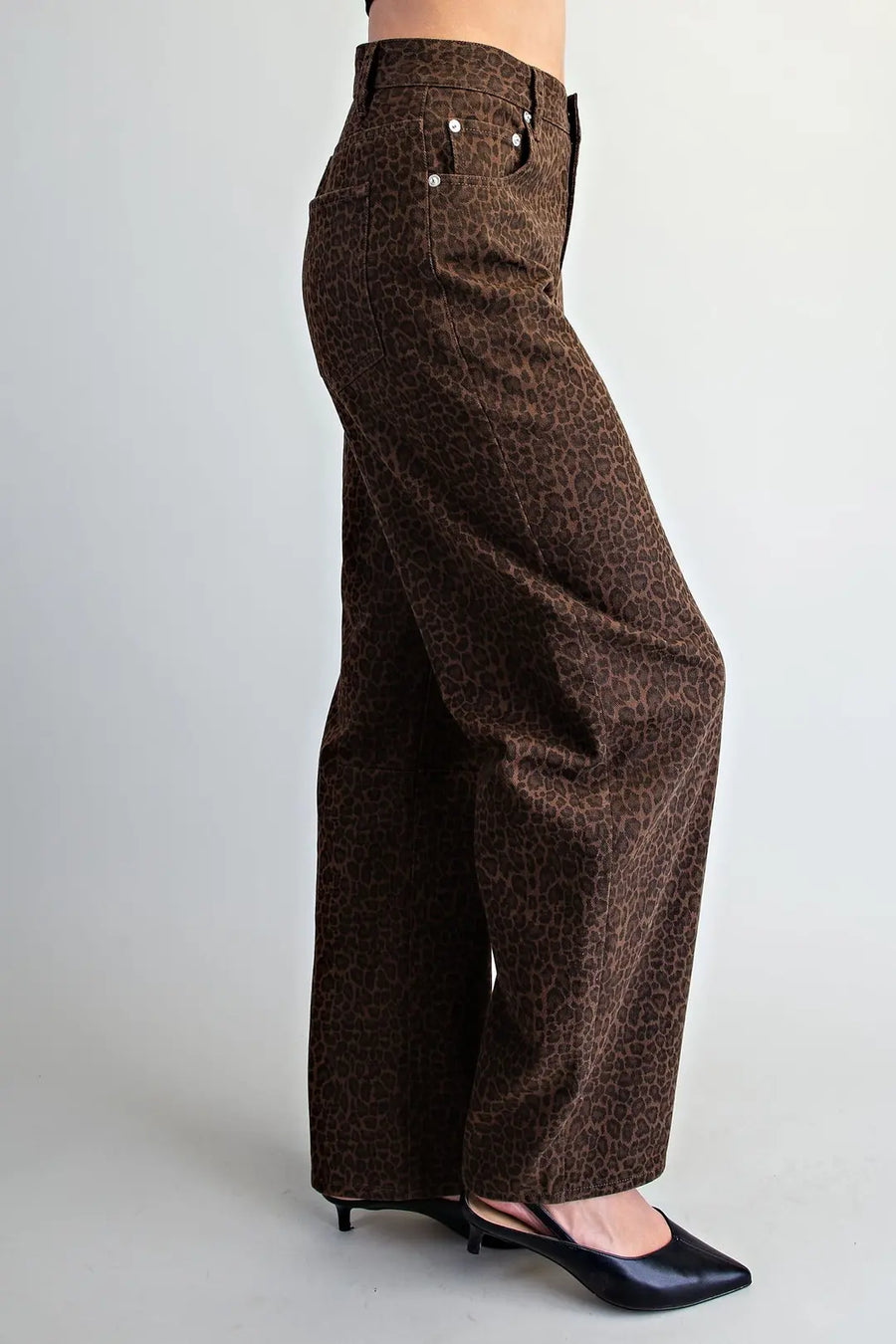 Chocolate Leopard Barrel Leg Pants
