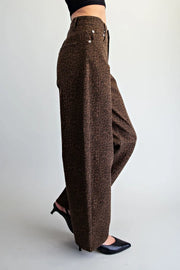 Chocolate Leopard Barrel Leg Pants