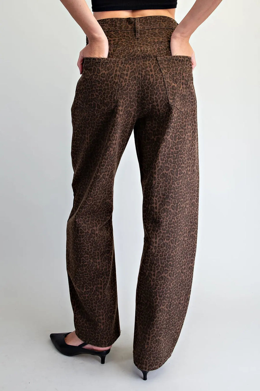 Chocolate Leopard Barrel Leg Pants