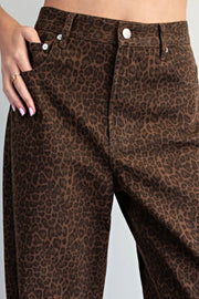Chocolate Leopard Barrel Leg Pants