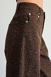 Chocolate Leopard Barrel Leg Pants
