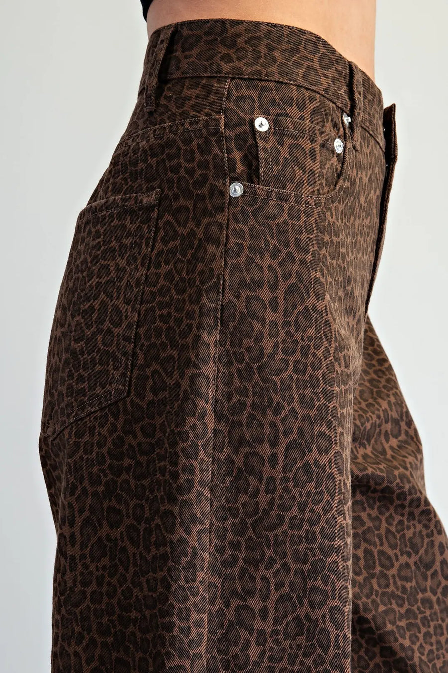 Chocolate Leopard Barrel Leg Pants