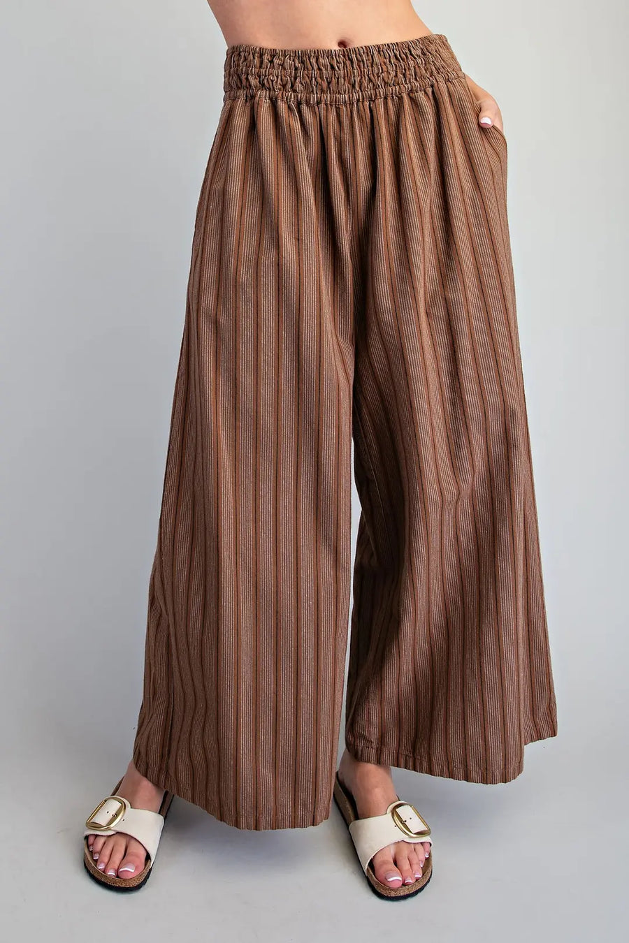 Rizzo Soft Washed Striped Wide Leg Palazzo Pants