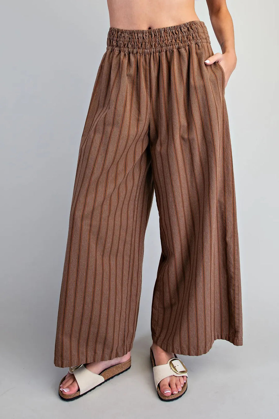 Rizzo Soft Washed Striped Wide Leg Palazzo Pants