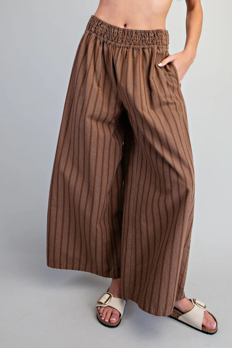 Rizzo Soft Washed Striped Wide Leg Palazzo Pants