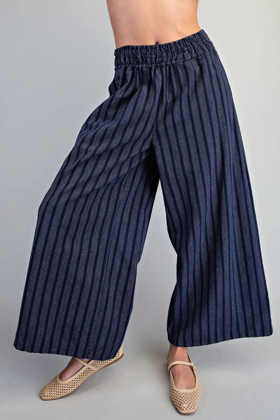 Rizzo Soft Washed Striped Wide Leg Palazzo Pants