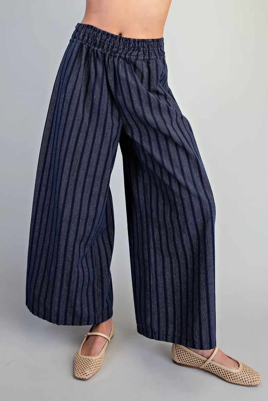 Rizzo Soft Washed Striped Wide Leg Palazzo Pants