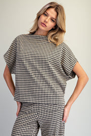 Bria Gingham Mock Neck Short Sleeve Top