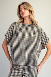 Bria Gingham Mock Neck Short Sleeve Top