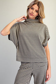 Bria Gingham Mock Neck Short Sleeve Top