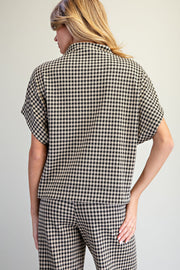 Bria Gingham Mock Neck Short Sleeve Top