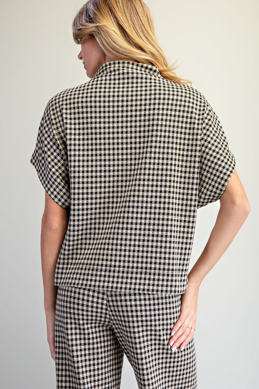 Bria Gingham Mock Neck Short Sleeve Top