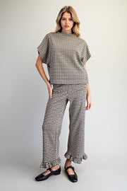Bria Gingham Mock Neck Short Sleeve Top