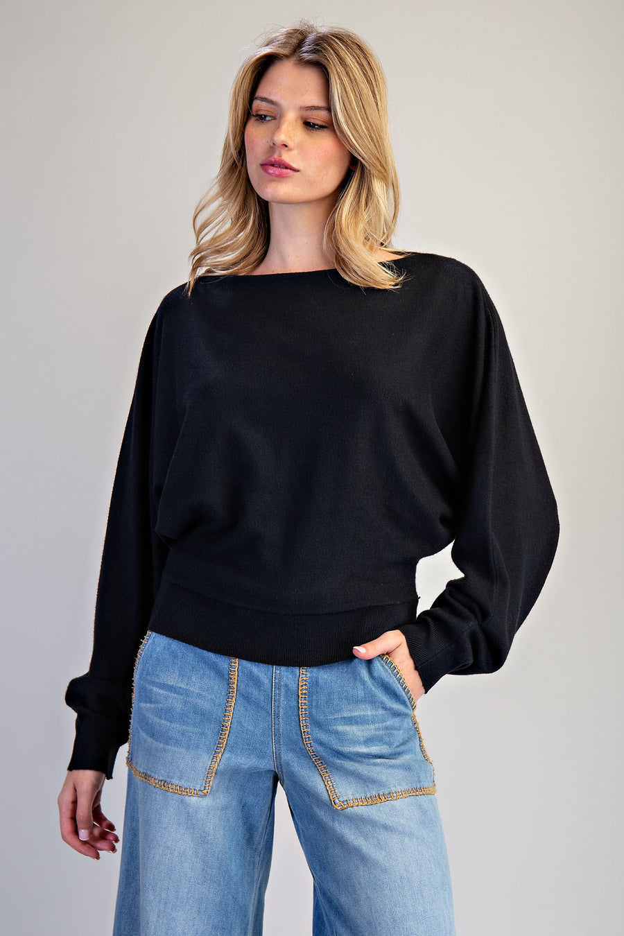Priscilla Dolman Sleeve Fitted Knit Sweater