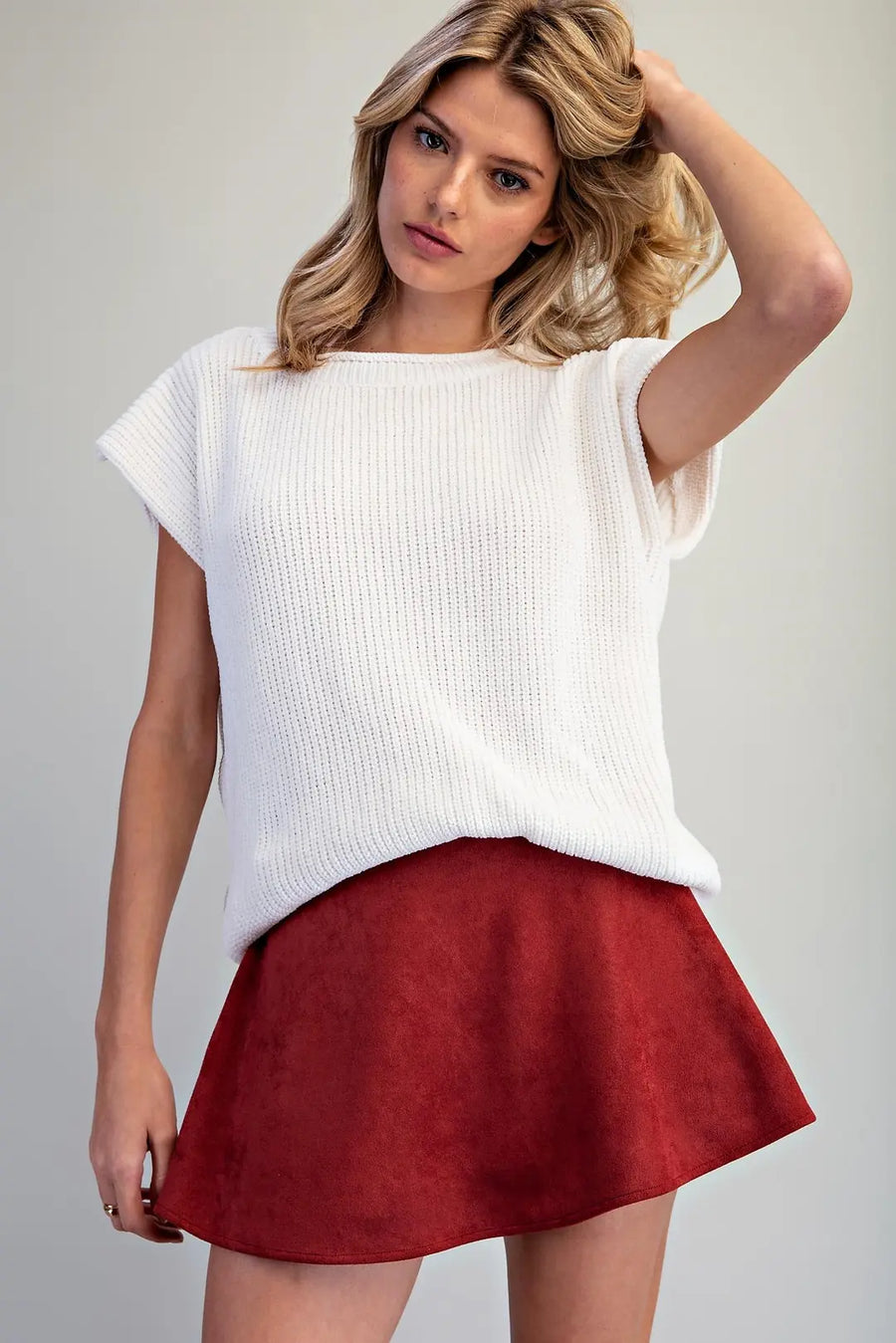 Shila Chenille Knitted Cap Sleeve Sweater Top