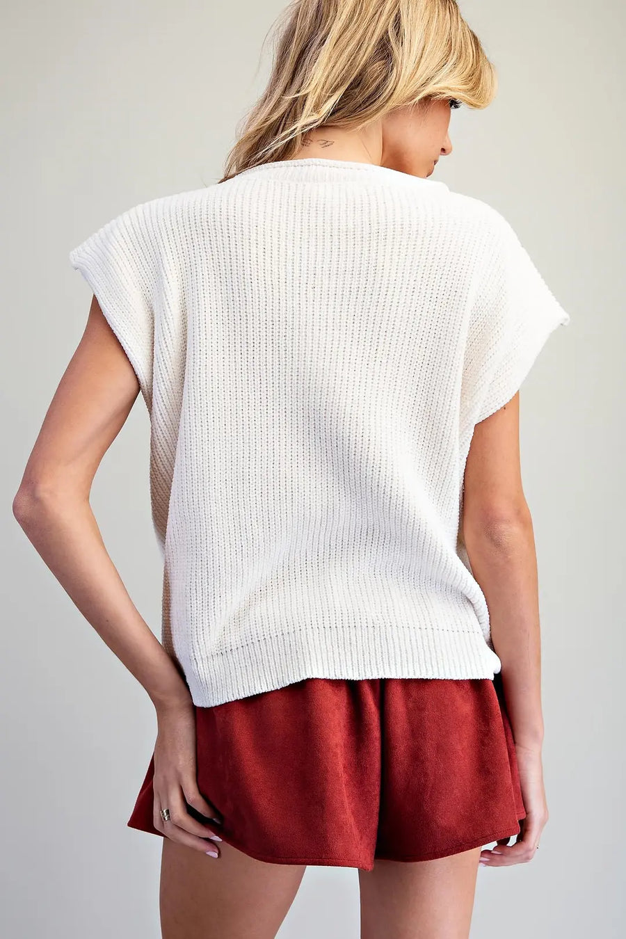 Shila Chenille Knitted Cap Sleeve Sweater Top