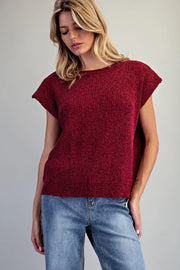 Shila Chenille Knitted Cap Sleeve Sweater Top