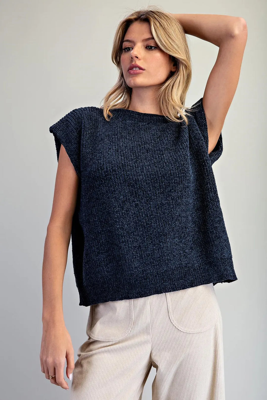 Shila Chenille Knitted Cap Sleeve Sweater Top