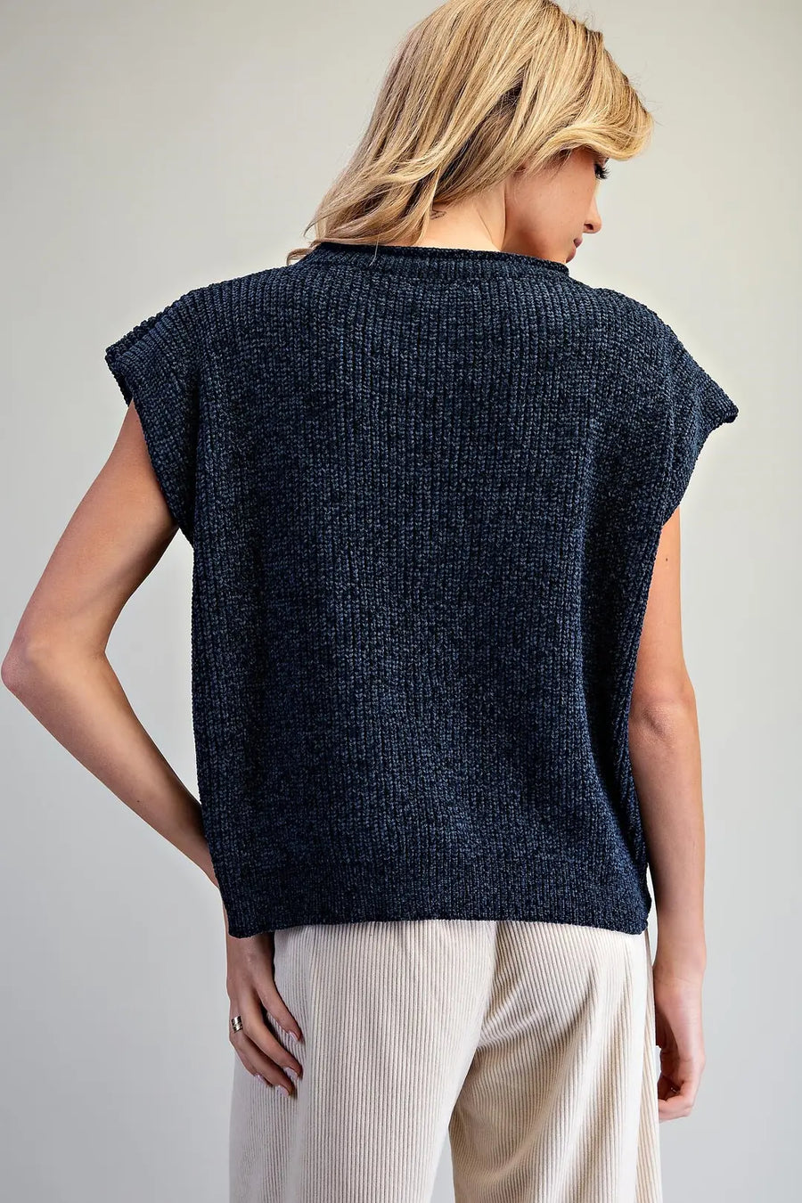 Shila Chenille Knitted Cap Sleeve Sweater Top