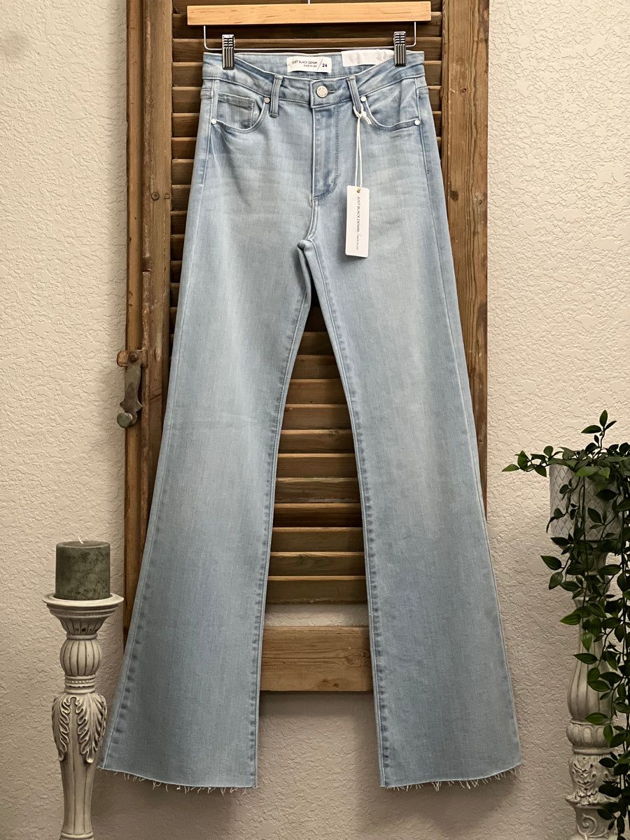 High Rise Flare with Scissor Cut Hem Jeans