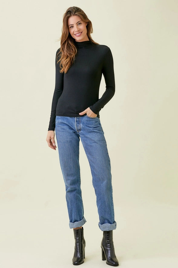 Carleigh Long Sleeve Ribbed Mock Neck Top