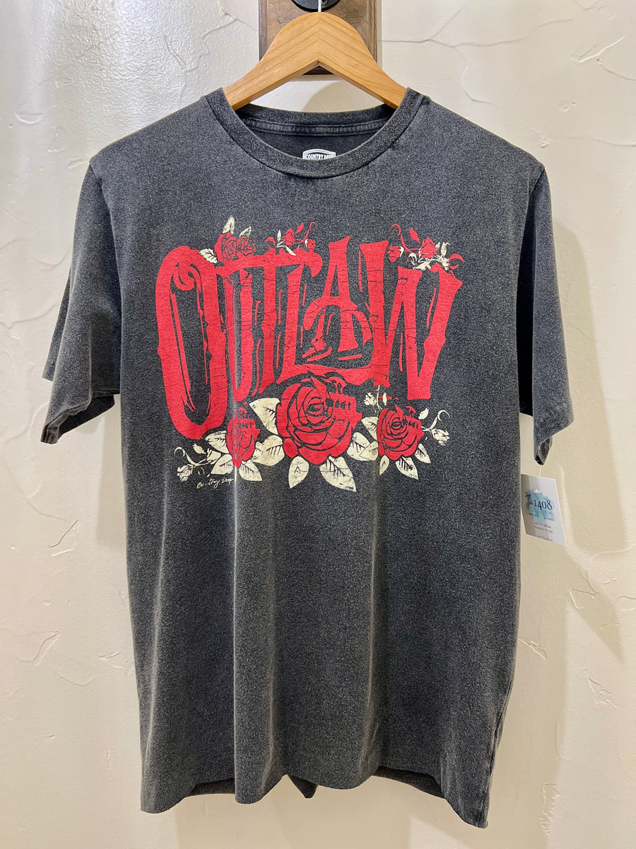 Vintage "Outlaw" Roses Acid Wash Graphic Tee