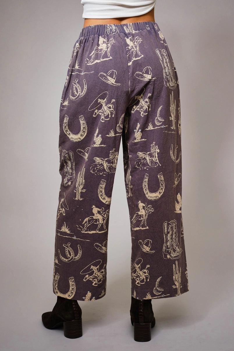 Ride Em' Cowboy Western Print Wide Leg Pants