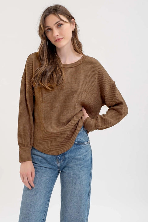 Twyla Drop Shoulder Long Sleeve Sweater Knit Top