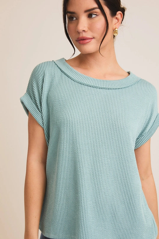 Illeana Cap Roll-Up Sleeve Ribbed Knit Top