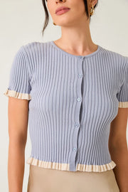 Maddyx Button Down Ruffle Ribbed Knit Top