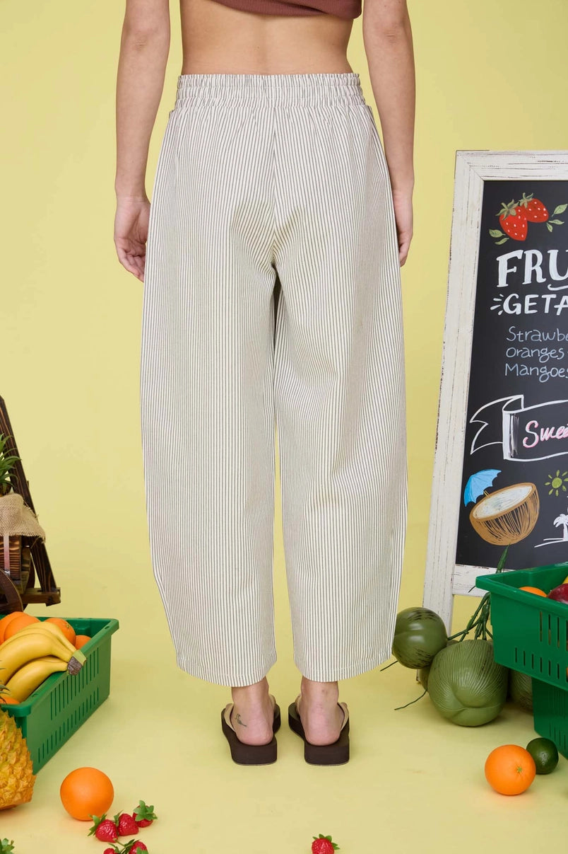 Zucca Baggy Stripe Barrel Tapered Ankle Crop Pants
