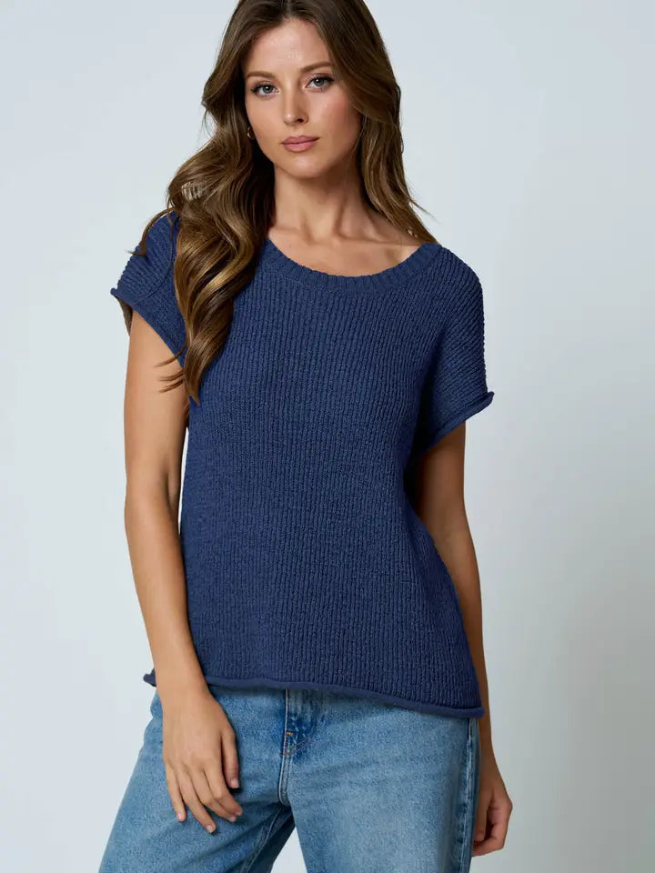Perry Crew Neck Short Cap Sleeve Sweater