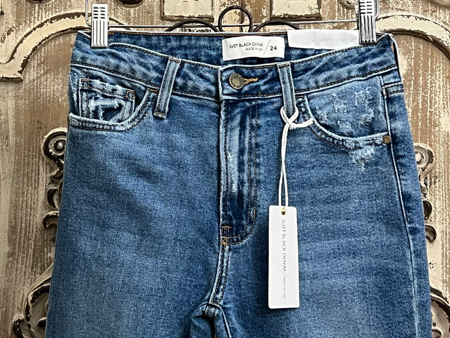 High Rise Vintage Straight Slim Straight Crop Jean with Distressed Hem