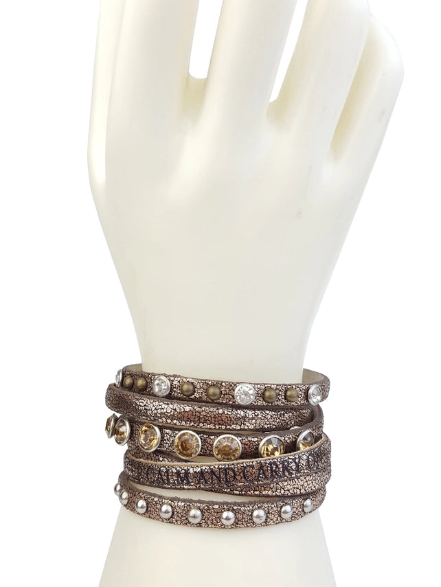 Keep Calm and Carry On Multi Strand Leather Cuff Bracelet