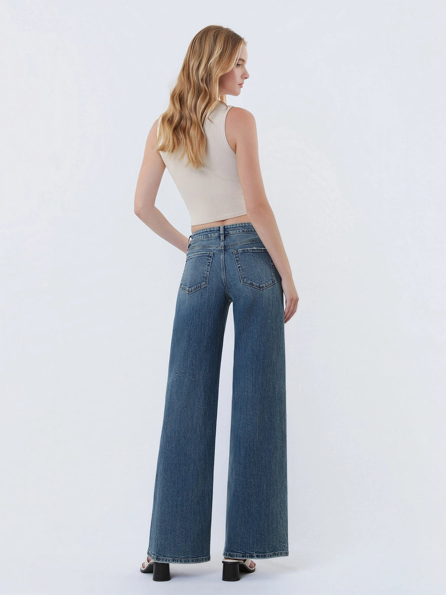 Mama Tried Mid Rise Wide Leg Vintage Wash Denim Jeans