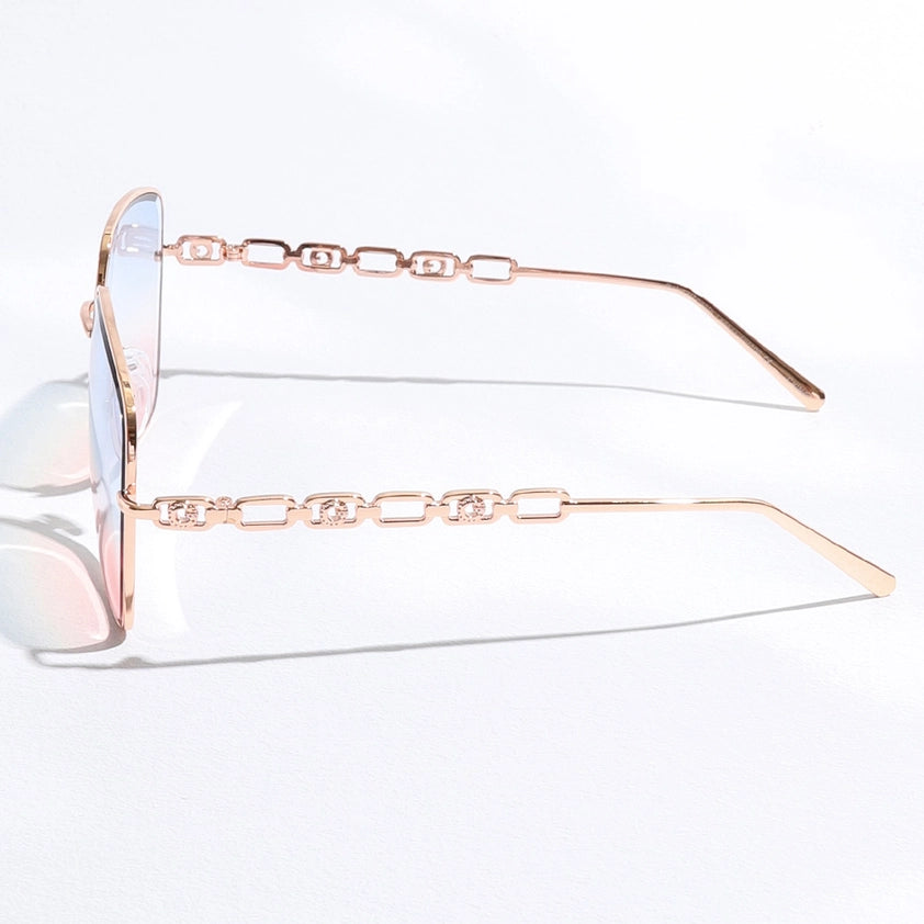 Top Gun II Colorful Lenses Gradient Aviator Sunglasses with Chain Detail