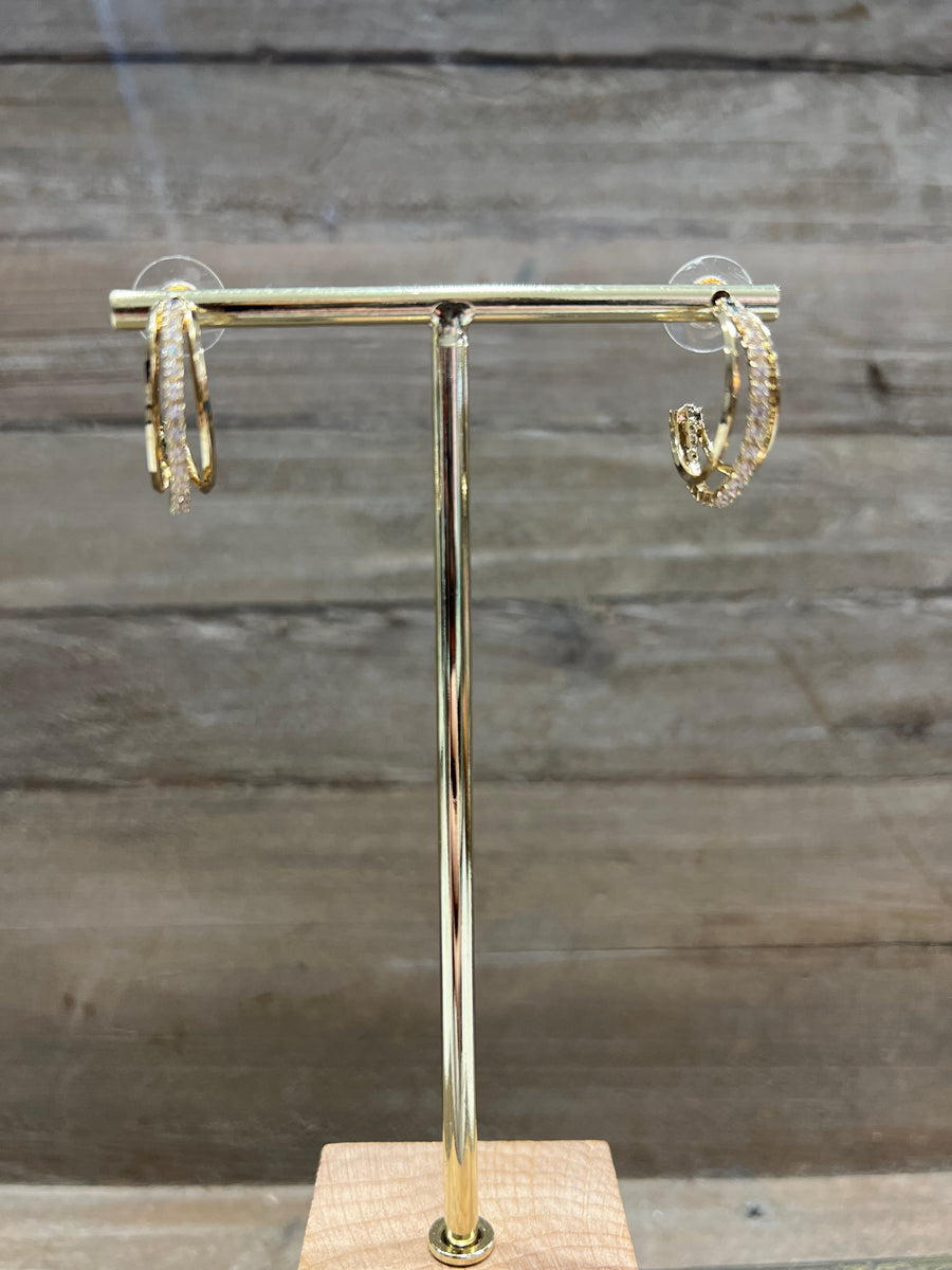 Gold 3/4 Triple Hoop Crystal Accent