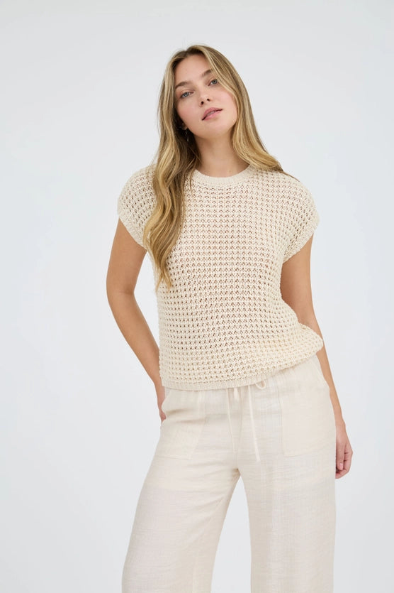 Eliza Crochet Open Knit Cap Sleeve Sweater To