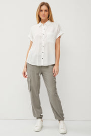 Hillarie Classic Short Sleeve Button Up Top Blouse